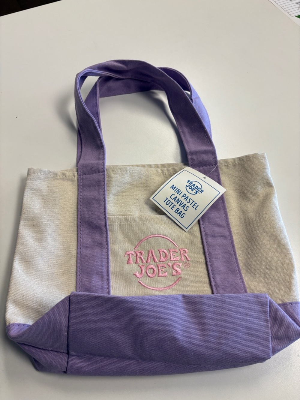 Trader Joes Mini Canvas Tote Bag in Lavender and Natural